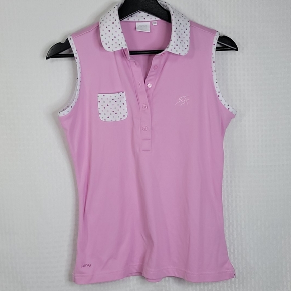 Ping ladies Sleeveless Polka dot detail Polo size 4 excellent condition - Picture 1 of 4
